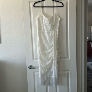 Pretty little thing White Devore Tassel Detail Underwired Draped Midi Dress